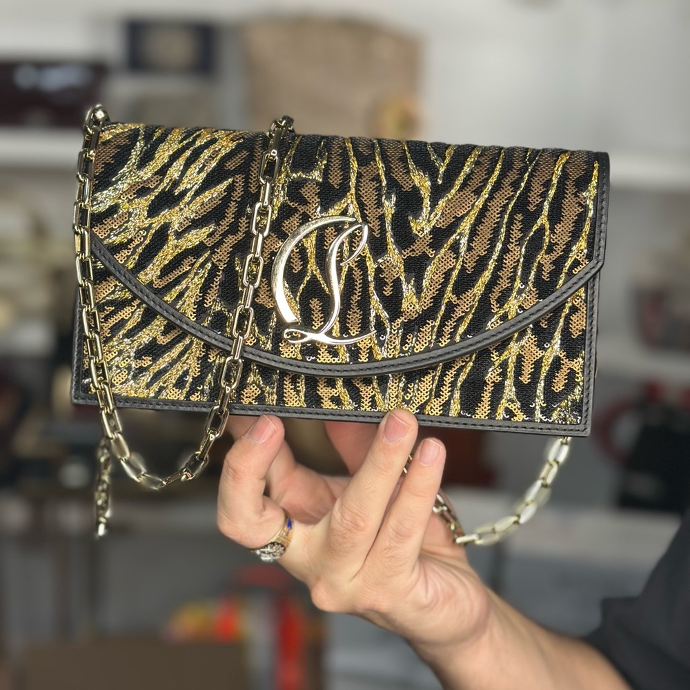 Christian Louboutin Gold and Black Sequin Chain Wallet